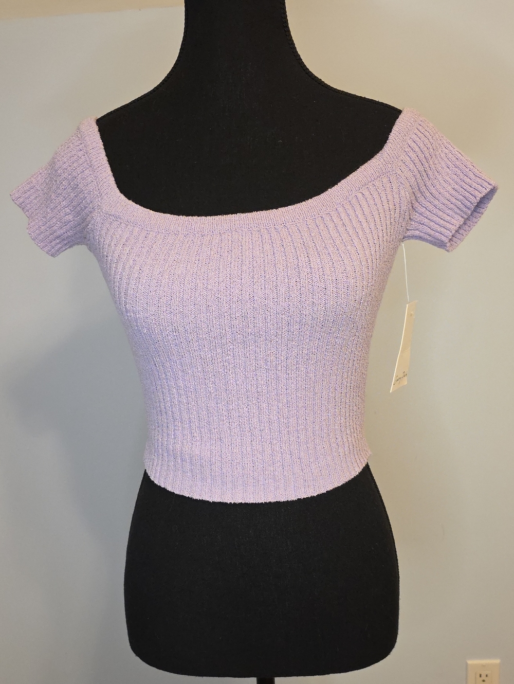 emory park Lilac Ribbed Off-Shoulder Crop Top